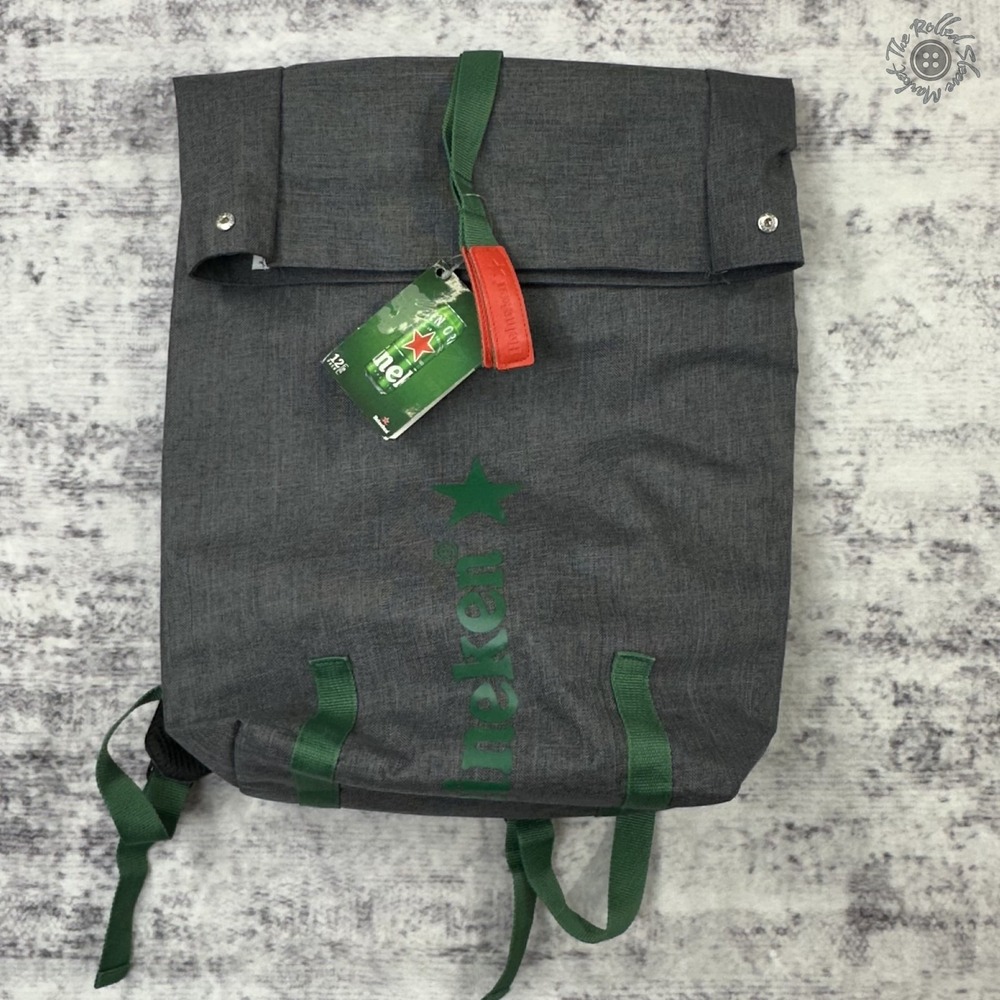 NWT Heineken Soft Side Cooler Backpack Gray Insulated Fold-Top Korean‎ Promo
